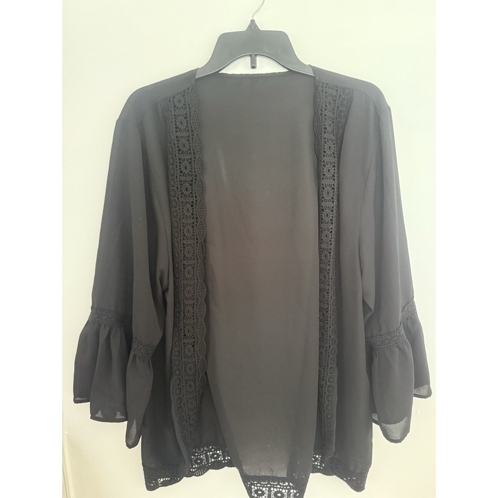 Women's Black Cottage Crochet Top Whimsigoth Fairy Grunge Large Bell Sleeve